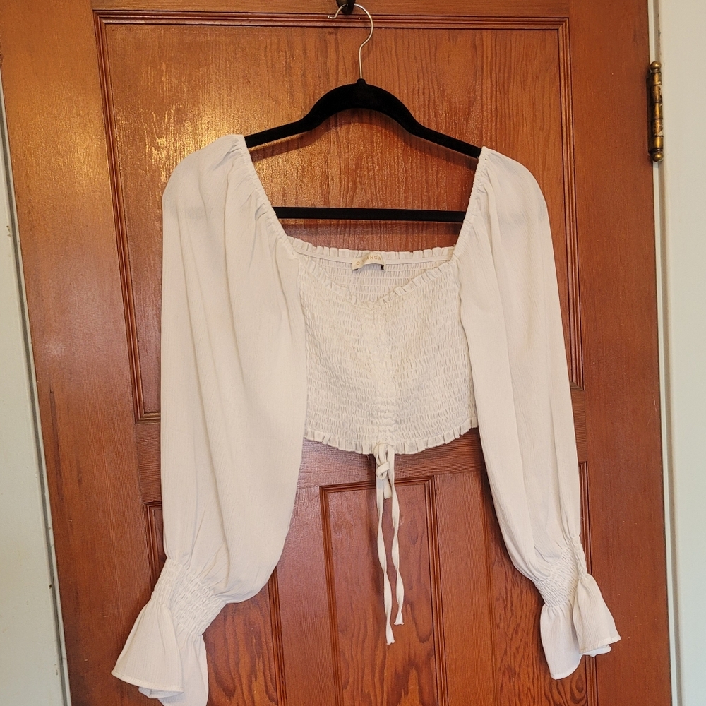 Elegant White Smocked Women's Top And Free Crop Top